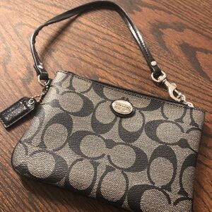 Coach Wristlet signature canvas and leather wallet bag